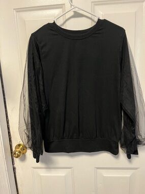 Friful medium Sheer Sleeve Black Pullover Top NWOT